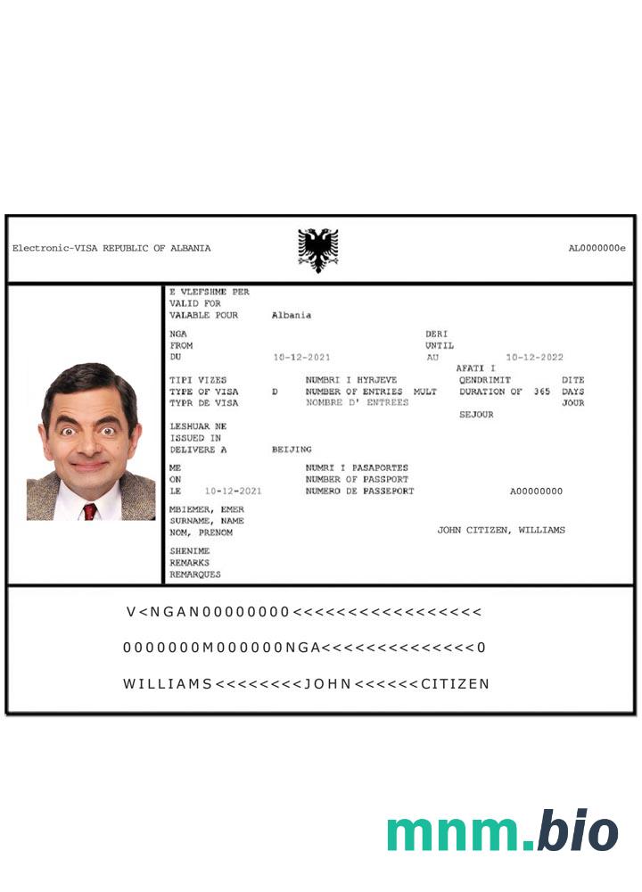 E-visa do Albanii w pełni edytowalna PSD